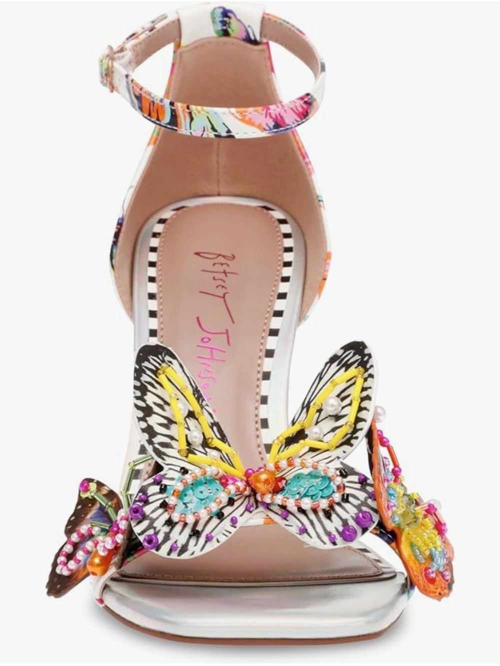 Betsey Johnson Marlee Beaded Butterfly Wedge Ankle Strap Iridescent Sandal (NIB)